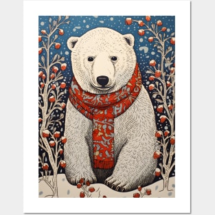 Polar Bear in Scarf Funny Christmas Gift Posters and Art